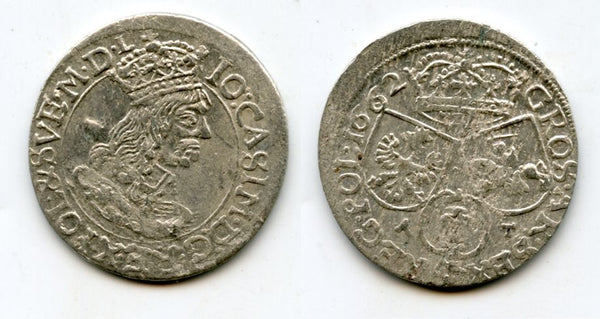 Large silver 6-groschen of John II Casimir (1649-1668), 1662-AT, Polish Royal issue, Polish-Lithuanian Commonwealth (KM#91)