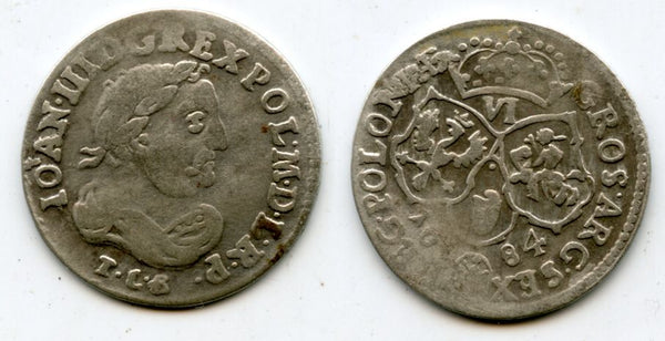 Large silver 6-groschen of John III Sobieski (1674-1696), 1684-TLB, Polish Royal issue, Polish-Lithuanian Commonwealth (KM#128)