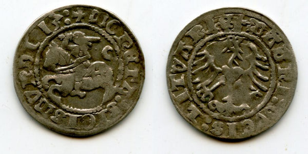 Very nice quality Lithuanian silver grosso of Sigismund "the Old" (1506-1548), minted 1513, Vilno mint, Polish-Lithuanian Commonwealth (Huletski #4055-FJ)