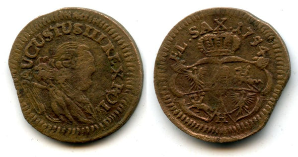 Nice bronze 3-solidi (1 grosz) of Augustus III (1734-1763), King of the Polish-Lithuanian Commonwealth, Poland