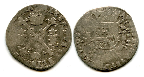 Nice silver 1/4 patagon, Albert and Elizabeth of Spain (1598-1621), undated type, Bruges mint, Flanders, Spanish Netherlands