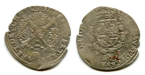Nice silver 1/4 patagon, Albert and Elizabeth of Spain (1598-1621), undated type, Tournai, Spanish Netherlands