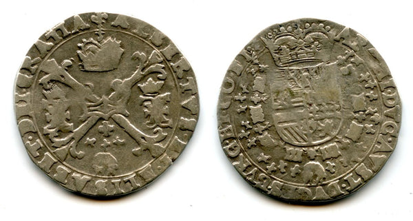 Nice silver 1/4 patagon, Albert and Elizabeth of Spain (1598-1621), undated type, Bruges mint, Flanders, Spanish Netherlands