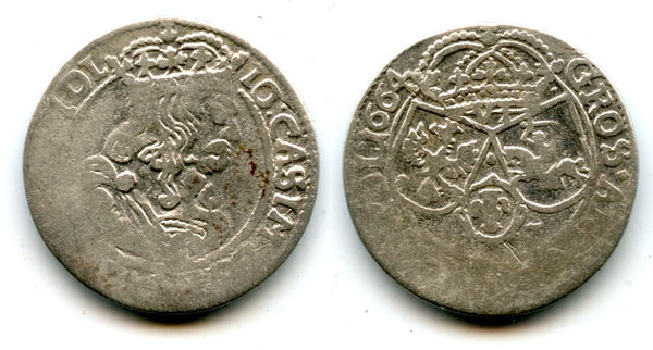 Large silver 6-groschen of John II Casimir (1649-1668), 1664-AT, Polish Royal issue, Polish-Lithuanian Commonwealth (KM#91)