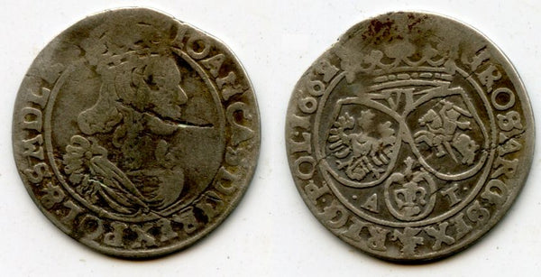 Large silver 6-groschen of John II Casimir (1649-1668), 1662-AT, Polish Royal issue, Polish-Lithuanian Commonwealth (KM#91)