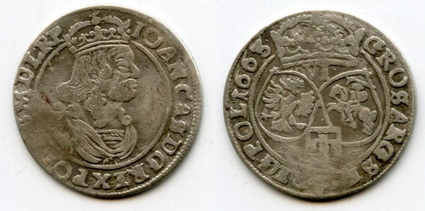 Large silver 6-groschen of John II Casimir (1649-1668), 1663-AT, Polish Royal issue, Polish-Lithuanian Commonwealth (KM#91)