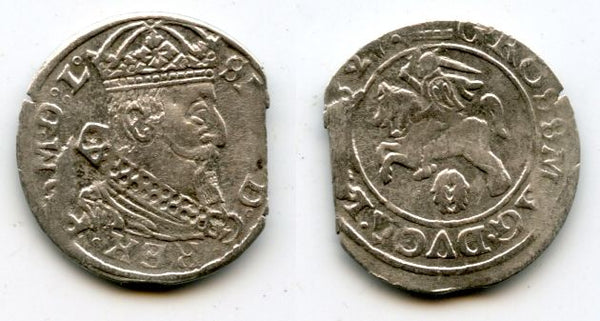 Scarcer silver grosz of Sigismund III (1587-1632), 1627, Vilno mint, Lithuania, Polish-Lithuanian Commonwealth - struck on a clipped flan