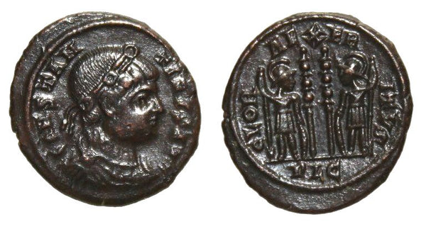 Ancient British barbarous Constantine II GLORIA EXERCITVS AE3, minted ca.330-348 AD - high quality imitation of the Lugdunum issue (PLG mintmark) from Dorchester (?) in Roman Britain