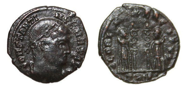 Ancient British barbarous Constantine "The Great" GLORIA EXERCITVS AE3, minted ca.330-348 AD - high quality imitation of the Trier issue (TR¢P¢ mintmark) from Dorchester (?) in Roman Britain