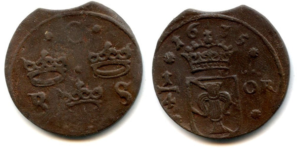 Rare large copper 1/4 ore of Christina (1632-1654), dated 1635, Nykoping mint, Kingdom of Sweden (KM 152.2)