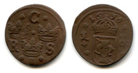 Rare large copper 1/4 ore of Christina (1632-1654), dated 1636, Nykoping mint, Kingdom of Sweden (KM 152.2)