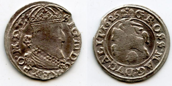 Scarce silver gross (grosz) of Sigismund III (1587-1632), 1626, Grand Duchy of Lithuania, Polish-Lithuanian Commonwealth (KM 32)