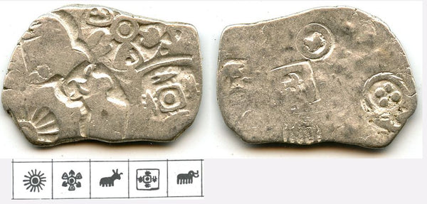 Silver karshapana, Annuruddha, Munda and Nagadasaka period (ca.445-413 BC), Magadha, Ancient India (G/H #320)