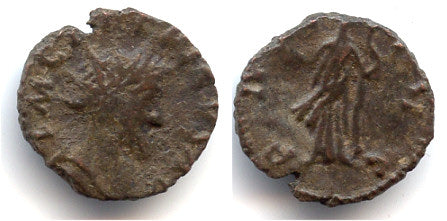 Ancient barbarous antoninianus of Tetricus I, minted ca.270-280 AD, small neat type, hoard coin from France
