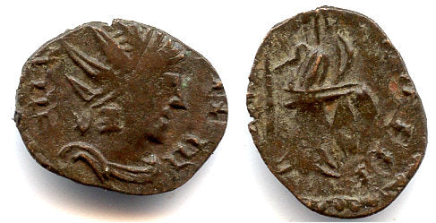 Ancient barbarous antoninianus of Tetricus II (minted ca.270-280 AD), hoard coin from France