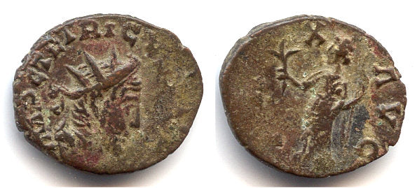 Ancient barbarous antoninianus of Tetricus (ca.270-280 AD), PAX type, Roman Gaul