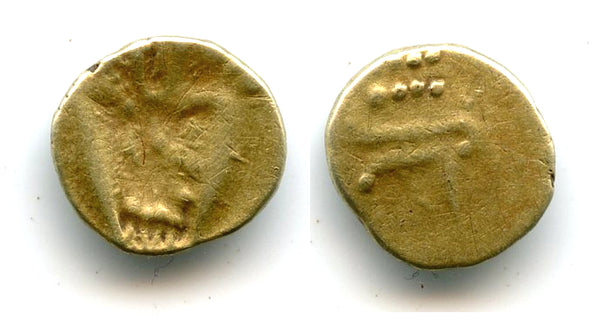 Rare gold Kali fanam, unknown mint in Karnataka, 16th-18th century, Southern India (Kali fanam with Vira Raya reverse type I)