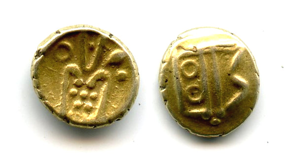 Rare gold Kali fanam minted by the British EIC company in Madras (?), ca.1639-late 1700's, India (Herrli #3.06.15) - rare variety!