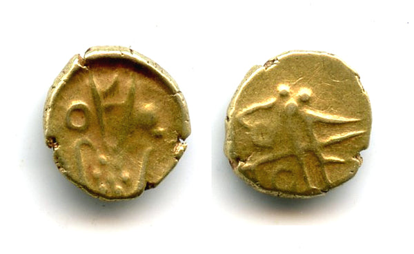 Rare gold Kali fanam minted by the British EIC company in Madras (?), ca.1639-late 1700's, India (Herrli #3.06.13) - rare variety!