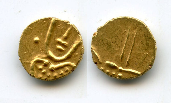 High quality heavy gold fanam, unknown mint, extreme South India or Sri Lanka, ca.15th-16th century - unpublished type with a dagger on obverse