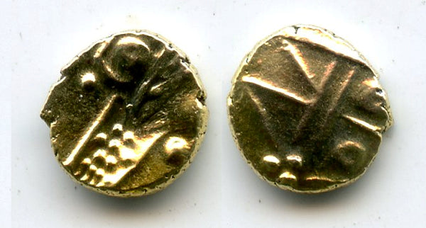 Rare gold fanam minted by the Dutch VOC company in Tuticorin, ca.1658-1779, South-Eastern India (Herrli #3.07.03 var. with a sun and crescent)