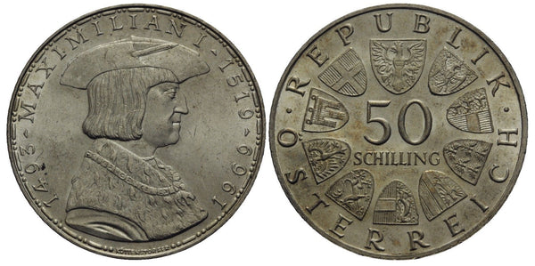 Austria - large silver 50-shilling - 350 years of the death of the Emperor Maximilian I - 1969