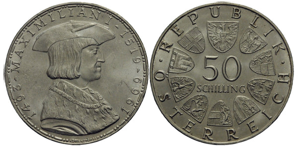 Austria - large silver 50-shilling - 350 years of the death of the Emperor Maximilian I - 1969