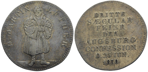 Silver German medal with Martin Luther - Third Secular celebration of the Augsburg Confession in Saxony, 1830.