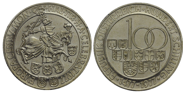 Austria - large silver 100-shilling - Hall in Tyrol - 1977