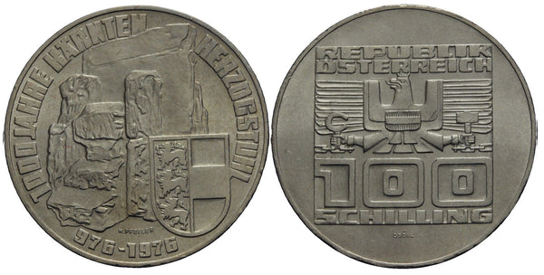 Austria - large silver 100-shilling - 1000 years of Karnten Ducal throne - 1976