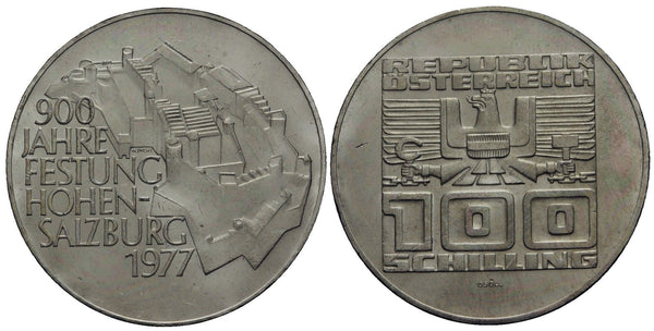 Austria - large silver 100-shilling - 900th anniversary of the Hohensalzburg fortress - 1977