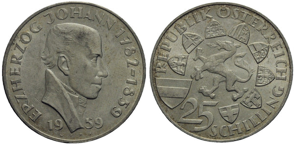 Austria - large silver 25-shilling - Archduke Johann - 1959