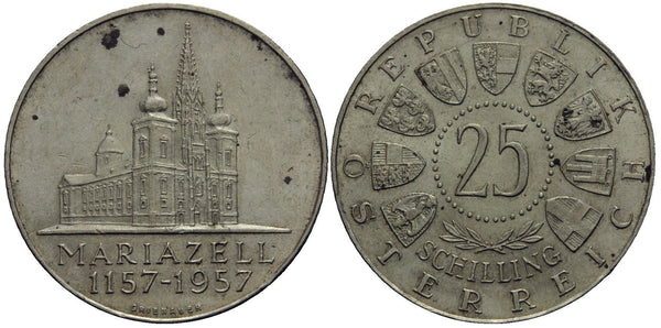 Austria - large silver 25-shilling - 800 years of Mariazell - 1957
