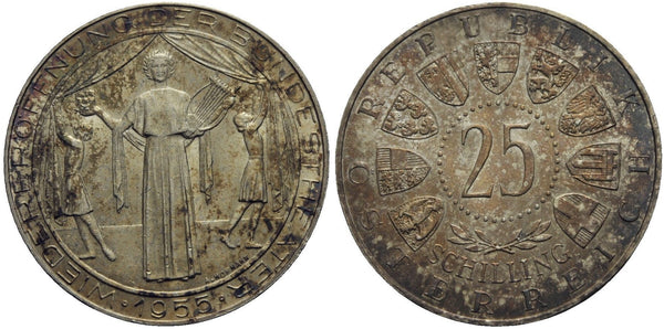 Austria - large silver 25-shilling - National theater - 1955