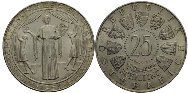 Austria - large silver 25-shilling - National theater - 1955