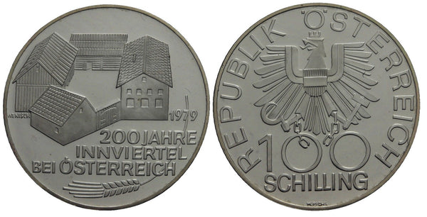 Austria - large proof silver 100-shilling - 200 years of Innviertel - 1979