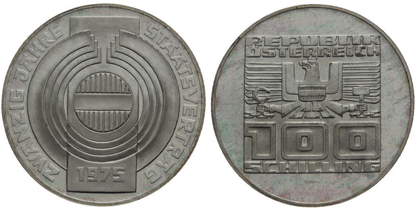 Austria - large proof silver 100-shilling - 20 years of Staatsvertrag - 1975