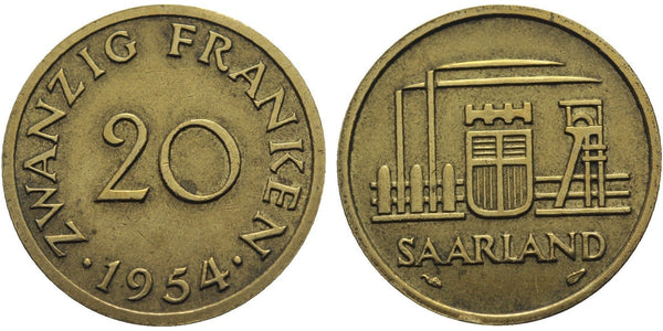 German Saarland - 20 franken - 1954