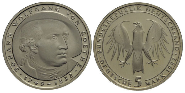 Germany - proof 5 marks in the original sealed mint packet - Wolfgang von Goethe - 1982-D