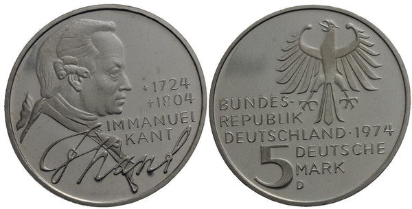 Germany - proof silver 5 marks in the original sealed mint packet - Immanuel Kant - 1974-D