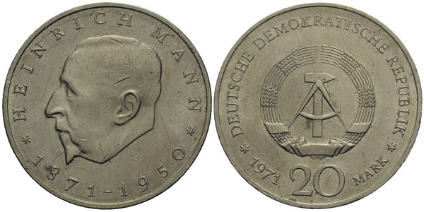East Germany (DDR) - large 20 marks - Heinrich Mann - 1971 (Berlin mint)