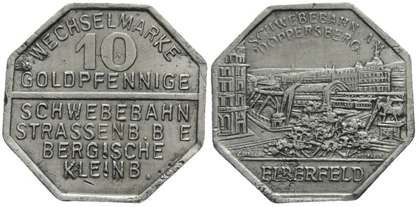 Notgeld (Emergency money) - Aluminum 10 goldpfennige, 1919, Elberfeld in Prussia, Germany