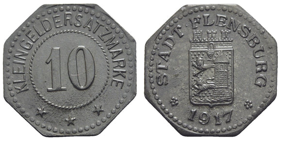 Notgeld (Emergency money) - Zinc 10 pfennige, 1917, city of Flensburg, Germany