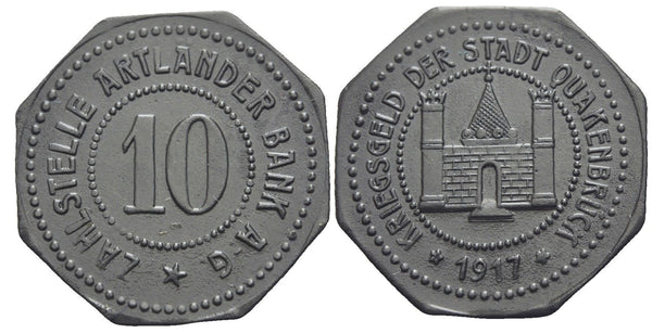 Notgeld (Emergency money) - Iron 10 pfennige, 1917, Quakenbruck, Germany