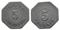 Notgeld (Emergency money) - zinc 5 pfennig, 1917, Hamborn, Germany