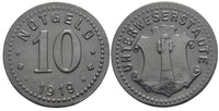 Notgeld (Emergency money) - zinc 10 pfennig, 1919, Unterweserstädte, Germany