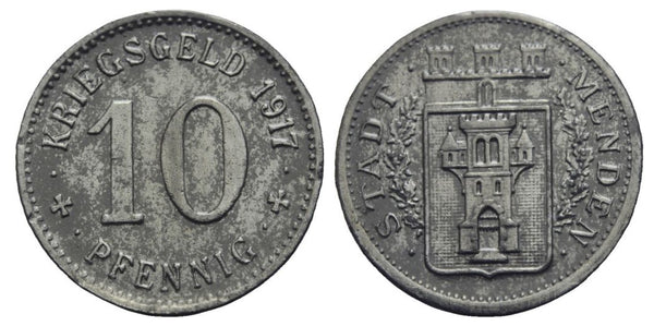 Notgeld (Emergency money) - zinc 10 pfennig, 1917, Menden, Germany