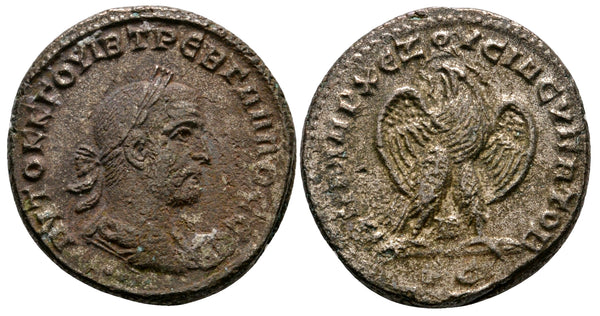 Billon tetradrachm of Trebonianus Gallus (251-253 AD), 252 AD, Antiochia ad Orotem, Roman Provincial issue (Pleur 679)