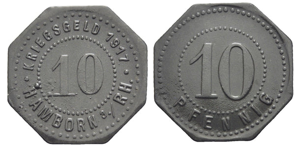 Notgeld (Emergency money) - zinc 10 pfennig, 1917, Hamborn, Germany