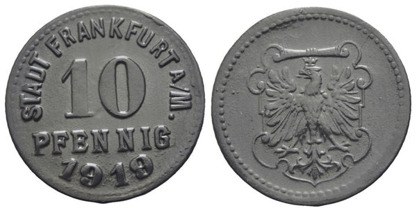 Notgeld (Emergency money) - Zinc 10 pfennig, 1919, Frankfurt, Germany